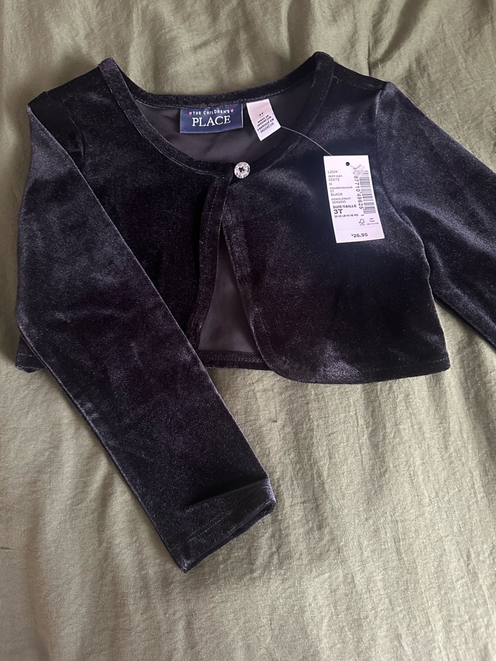 The Children's Place Black Velvet Cropped Cardigan